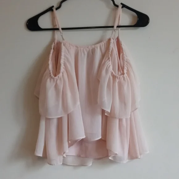 Lulus Peach Blush Off-The-Shoulder Flounce Spring Summer Crop Top, Size Small - Picture 2 of 4